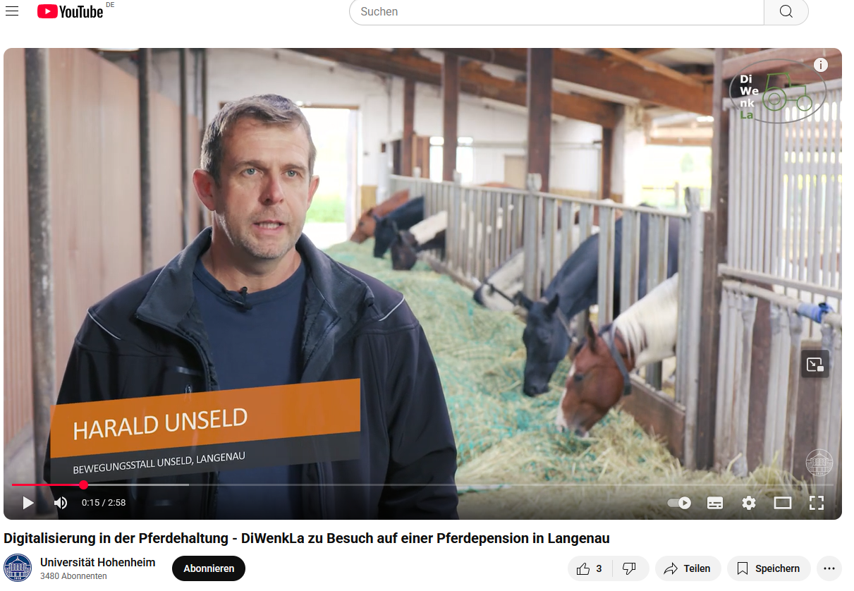Screenshot Youtube Video Digitalisierung im Pferdestall. 